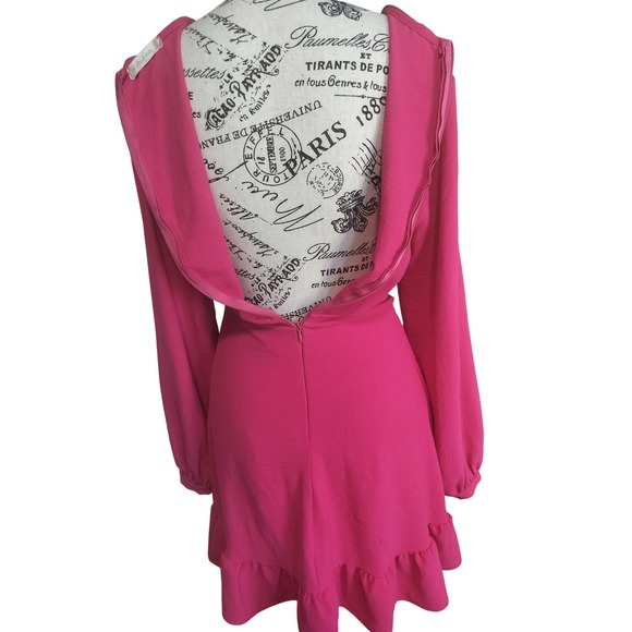 Altar'd State Hot Pink Ruffle Wrap Mini Dress Long Sleeve V-Neck Small - Picture 5 of 5